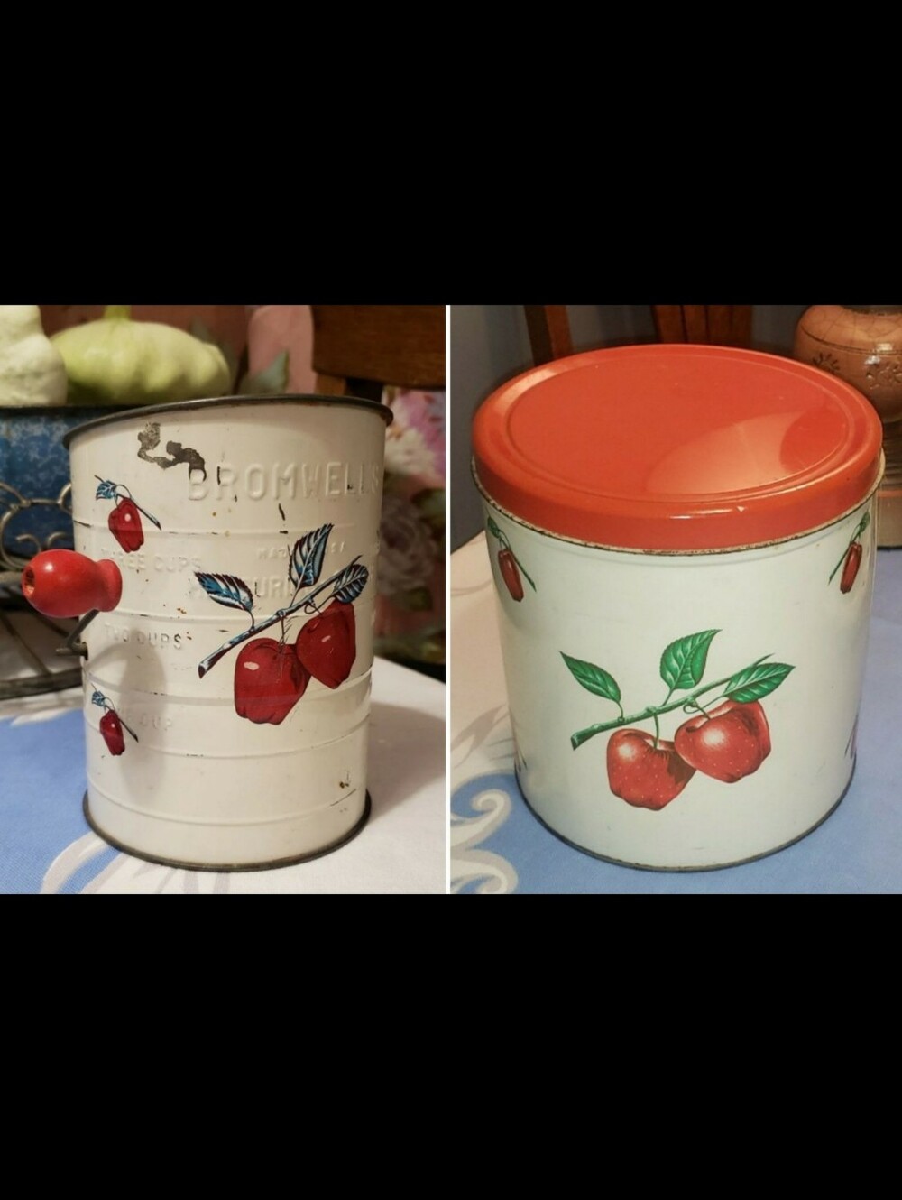 Vintage Bromwell's Flour Sifter Painted With Apple Design